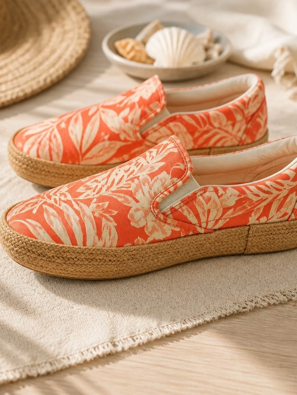 Vans Coral Tropical Floral Slip-On Espadrilles Sneakers Women's Size 10
